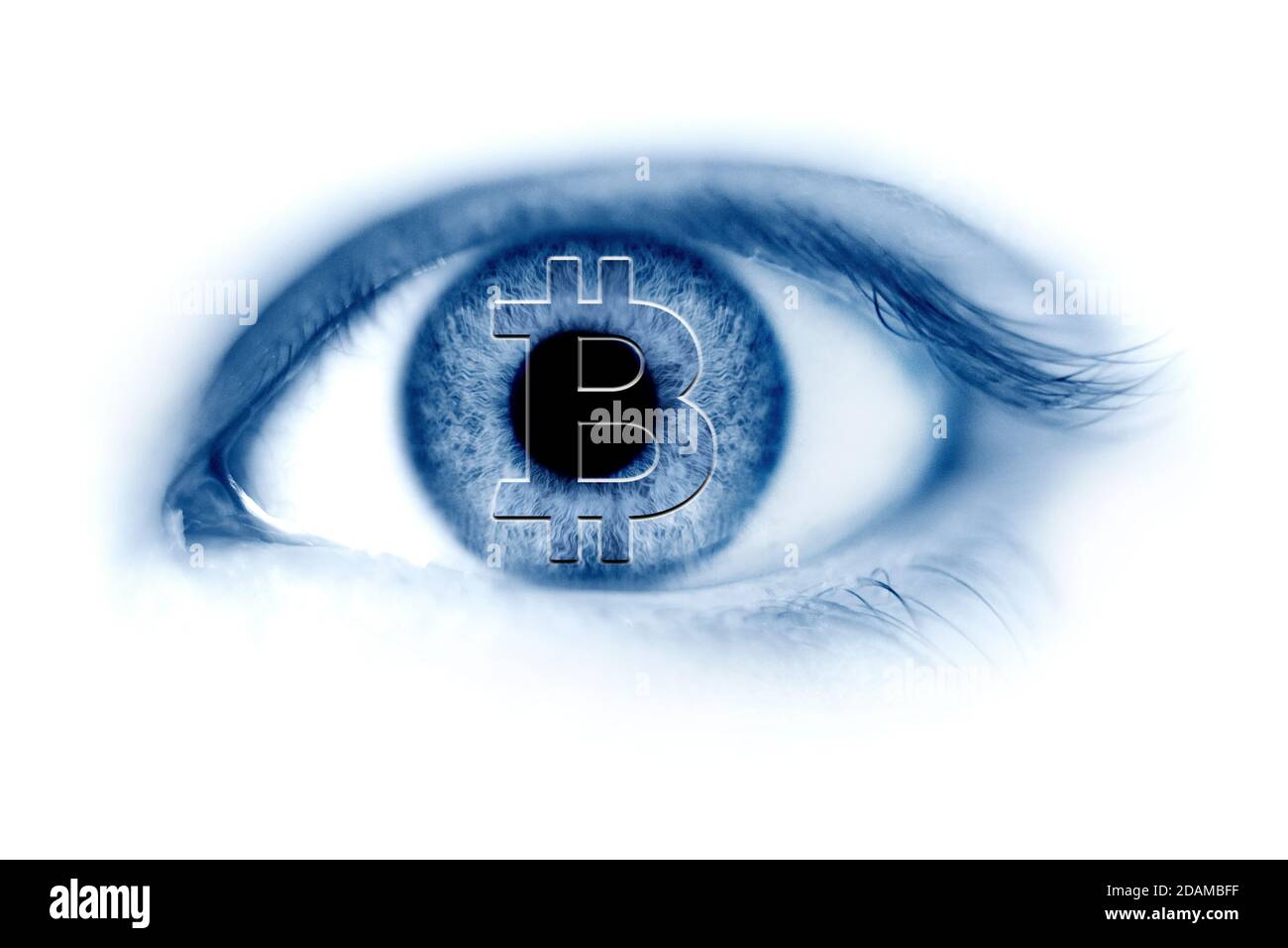 Human eye with bitcoin currency symbol, illustration. Stock Photo