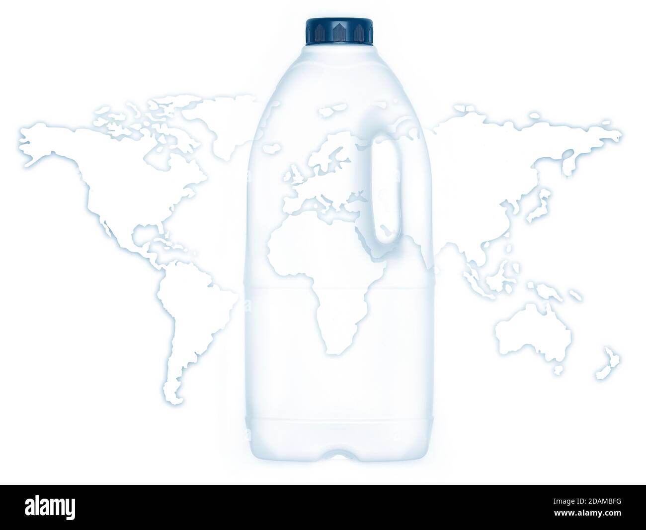World map with plastic bottle, illustration. Stock Photo