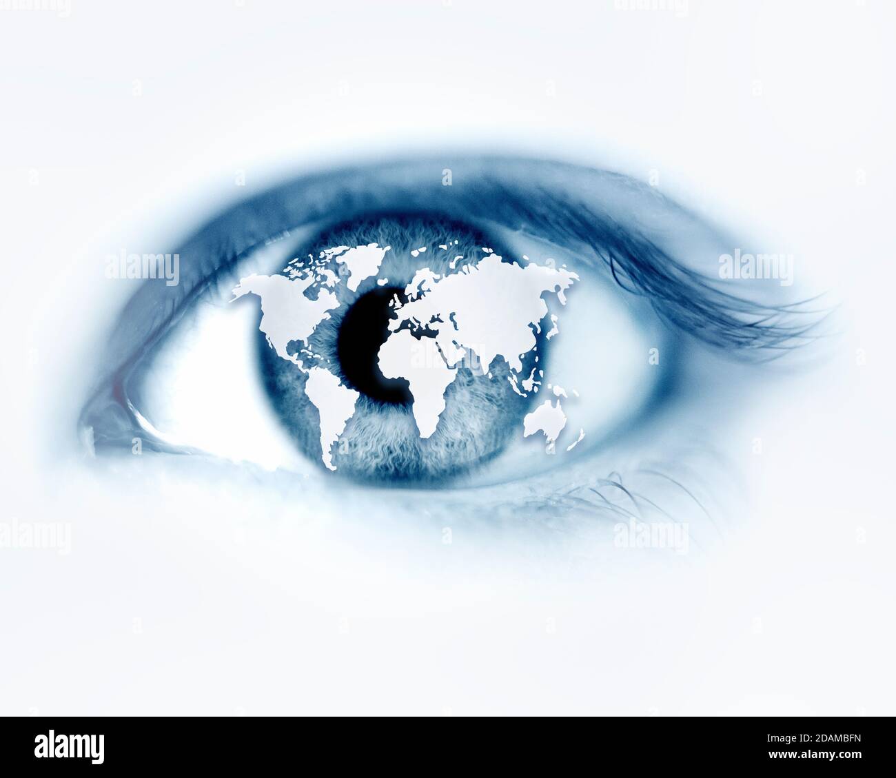 Human eye with world map, illustration. Stock Photo