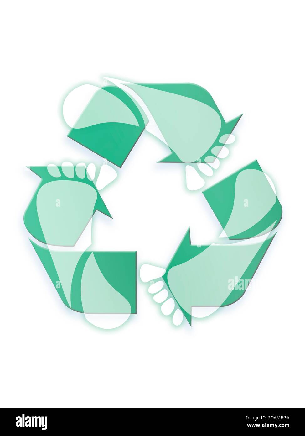 Recycling symbol with footprints, illustration. Stock Photo