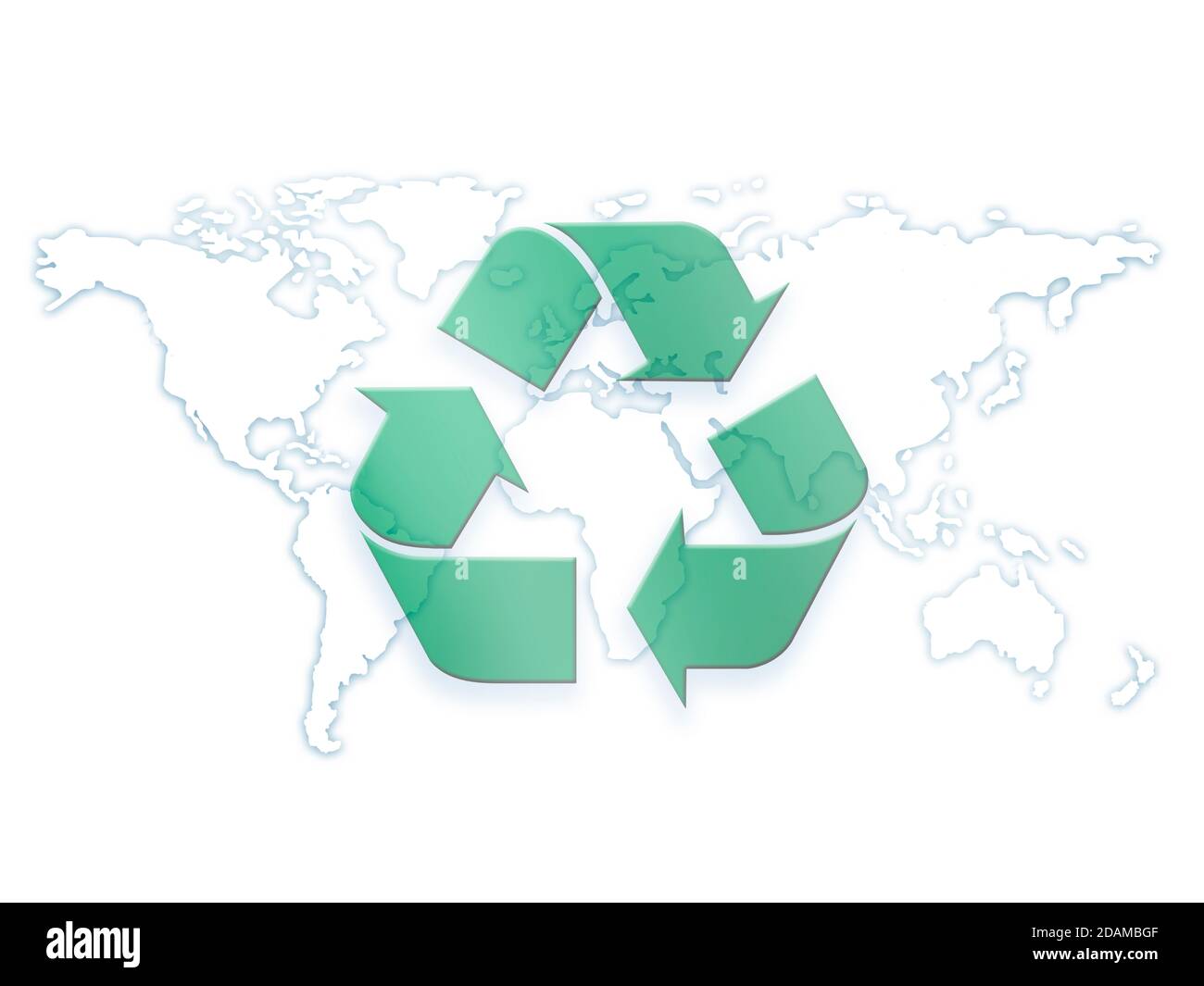 World map with recycling symbol, illustration. Stock Photo