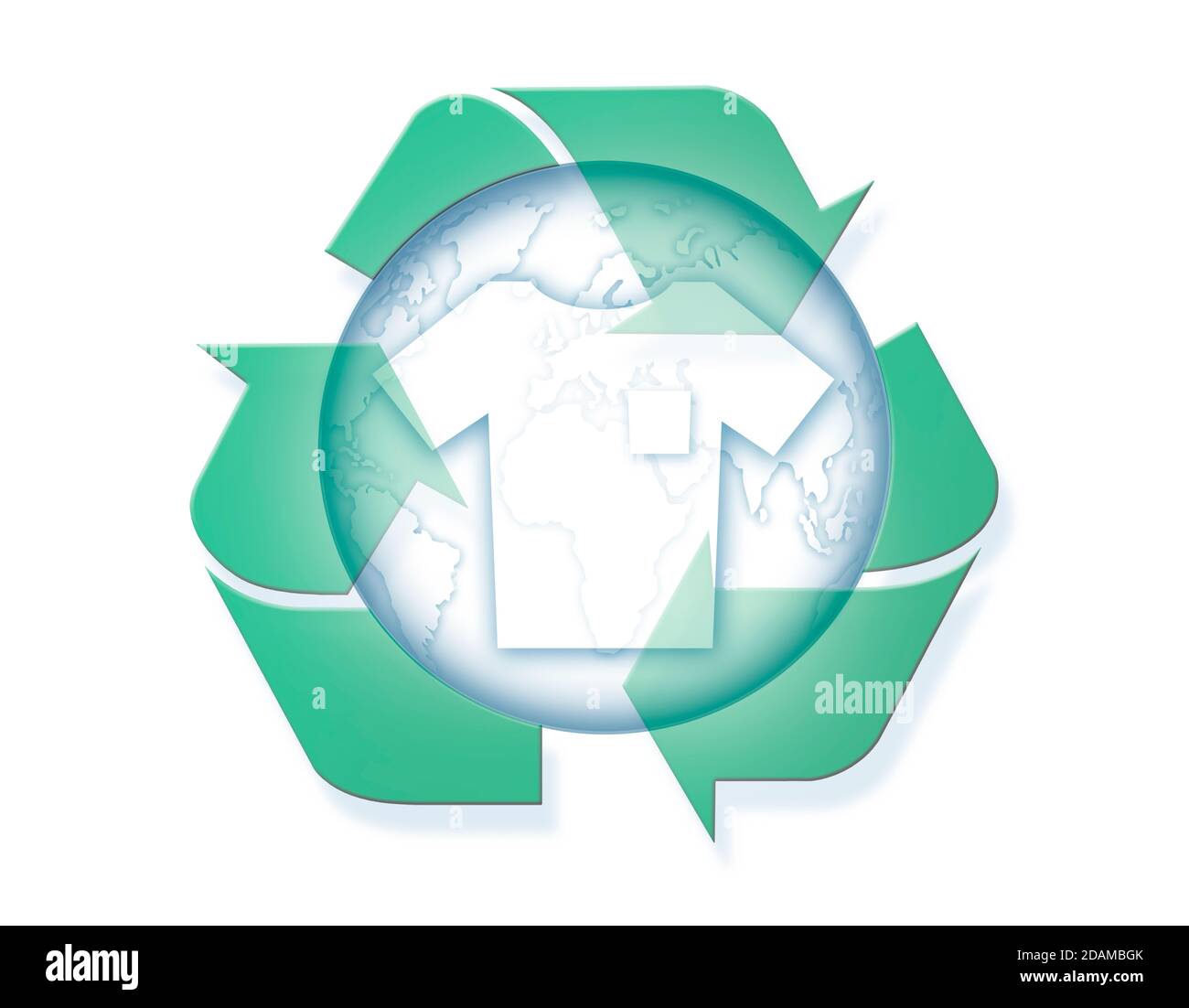 Earth with t-shirt and recycling symbol, illustration. Stock Photo