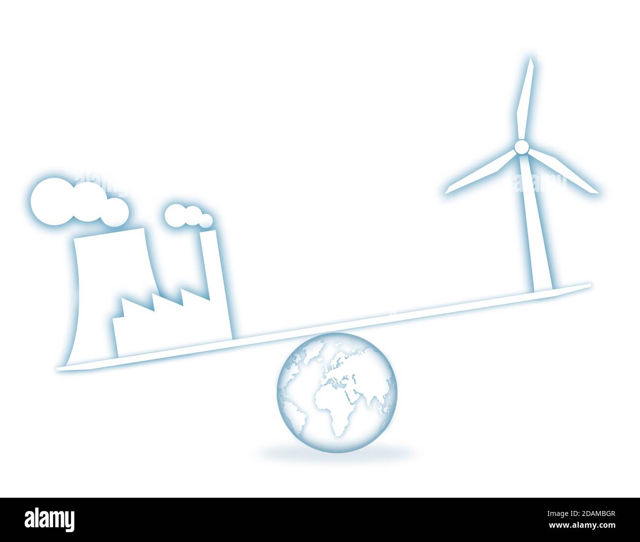 Scales with industry and wind turbine, illustration. Stock Photo