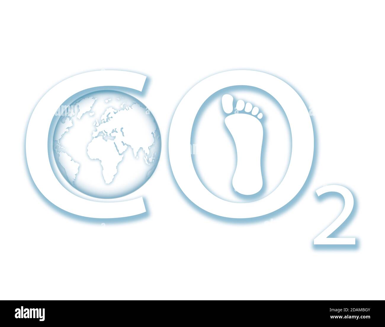 Carbon dioxide with Earth and footprint, illustration. Stock Photo