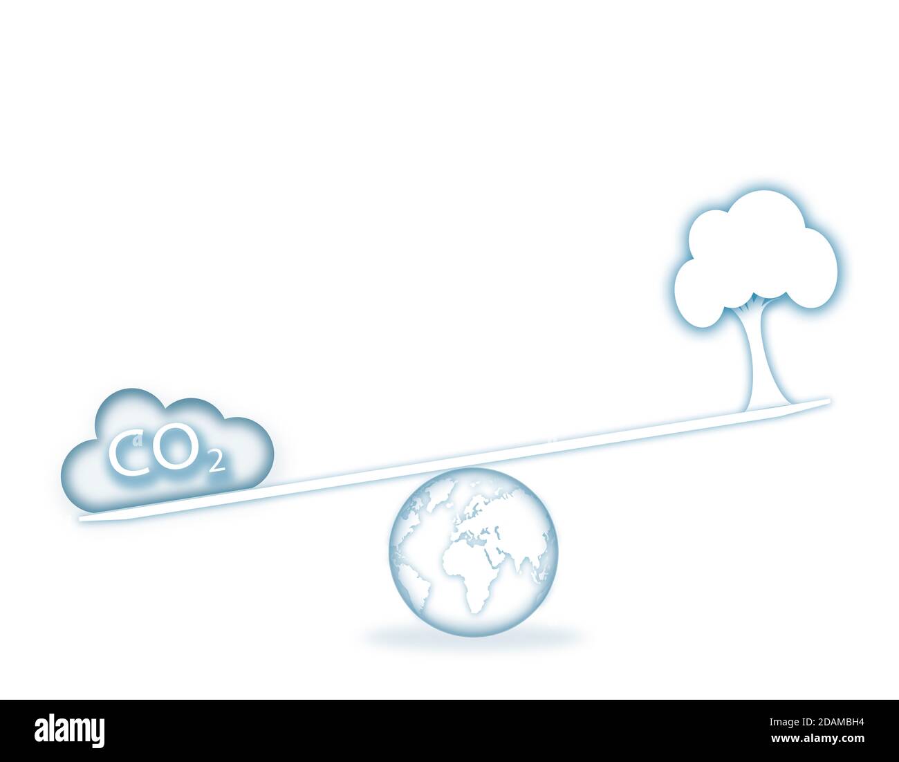Scales on Earth with carbon cloud and tree, illustration. Stock Photo