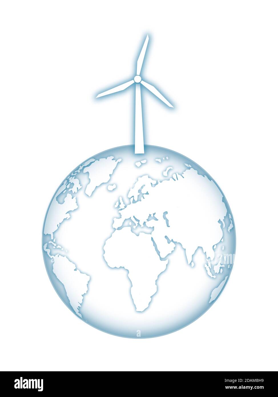 Earth with wind turbine generator, illustration. Stock Photo