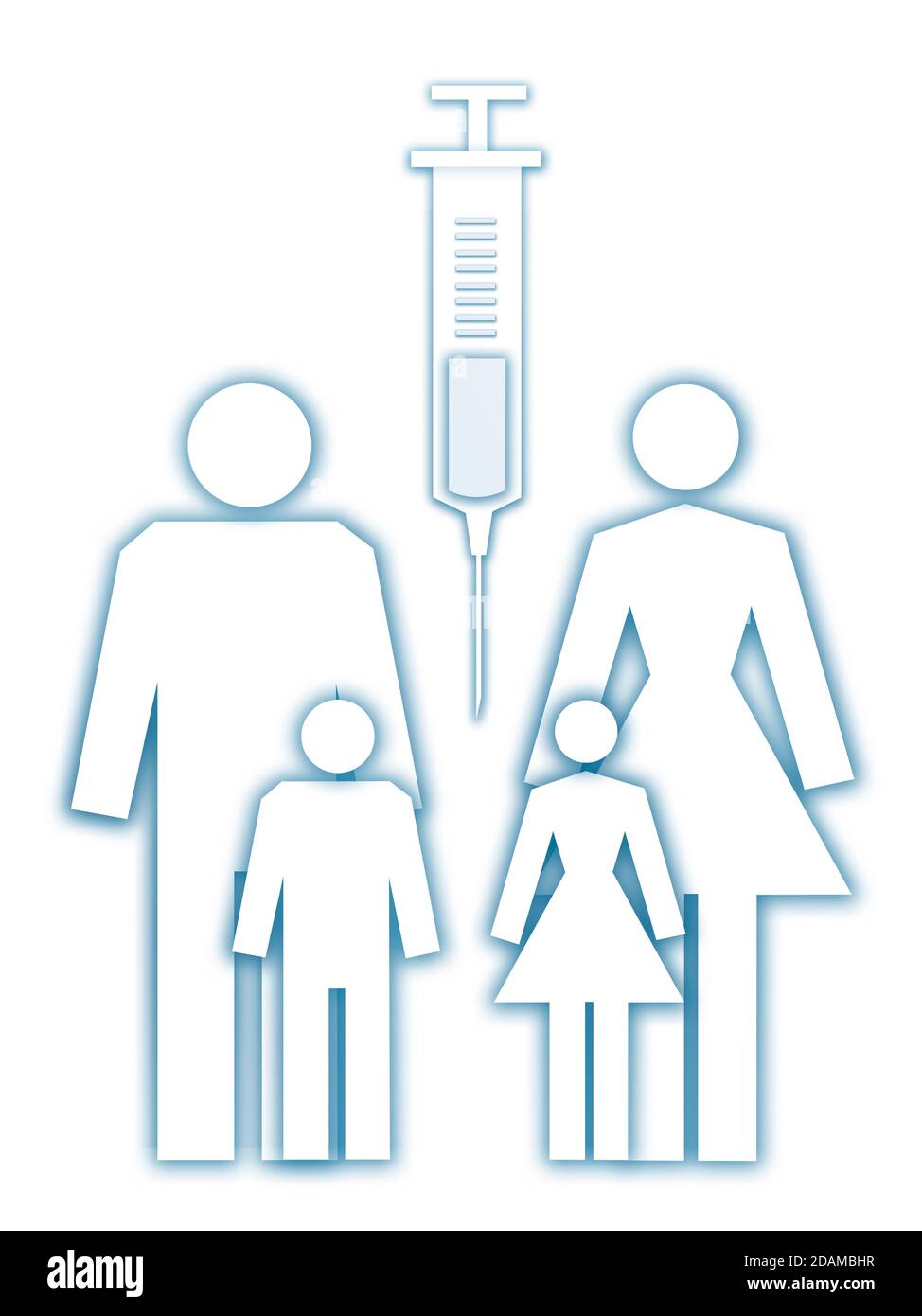 Family grouping with syringe, illustration. Stock Photo