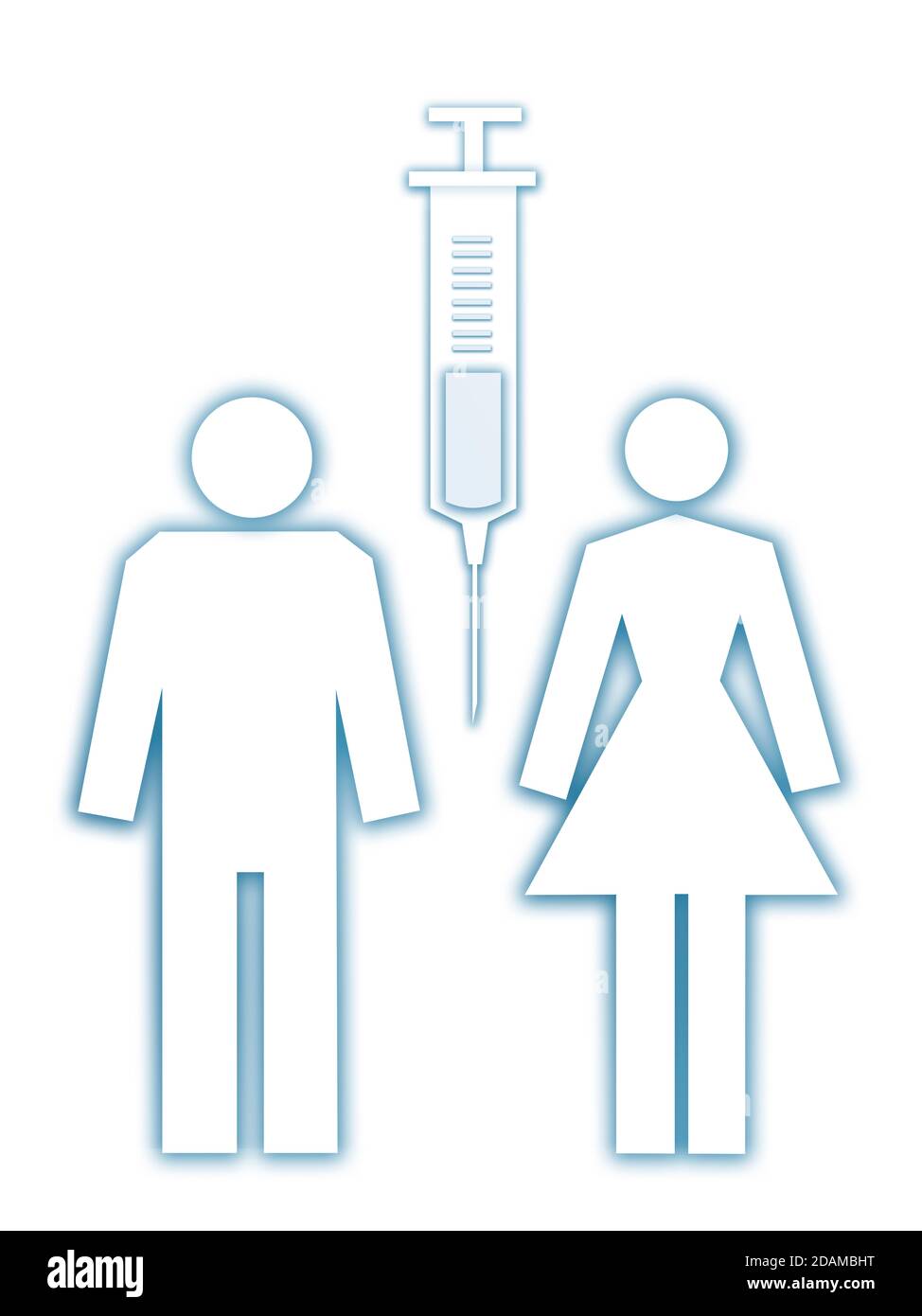 Man and woman with syringe, illustration. Stock Photo