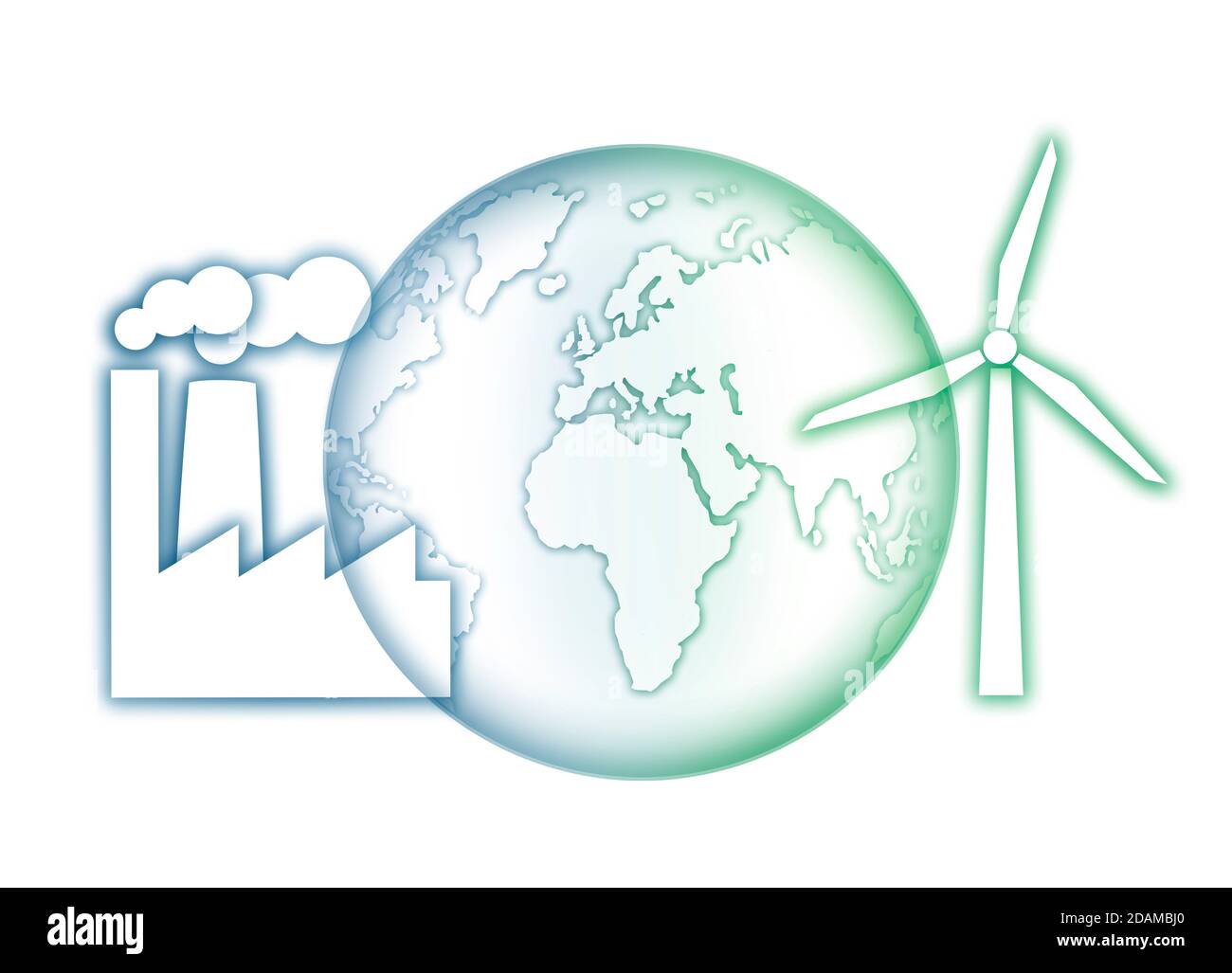 Earth with power station and wind turbine, illustration. Stock Photo