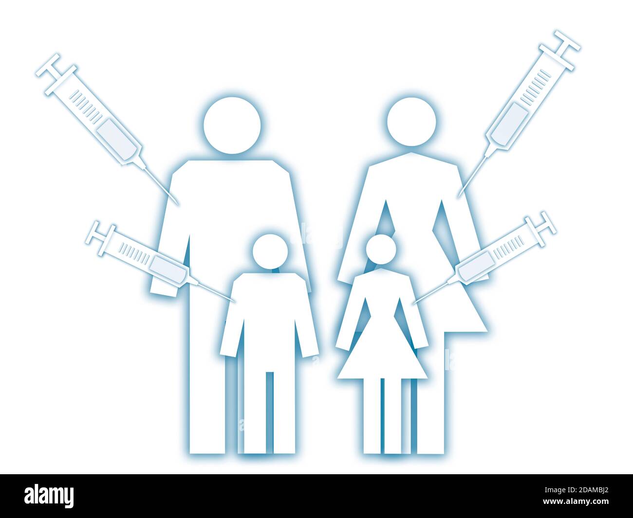 Family group being injected, illustration. Stock Photo