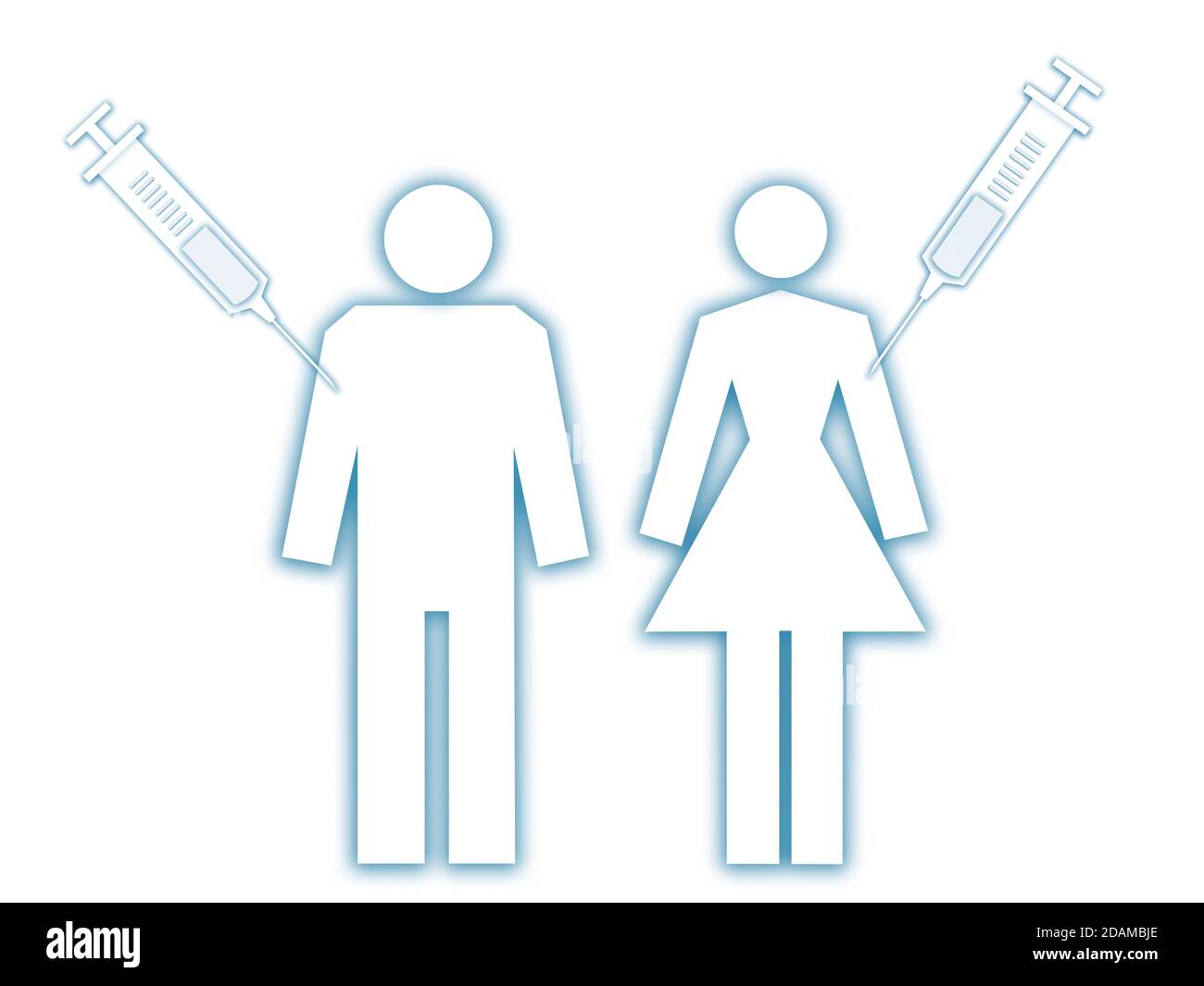 Man and woman being injected, illustration. Stock Photo