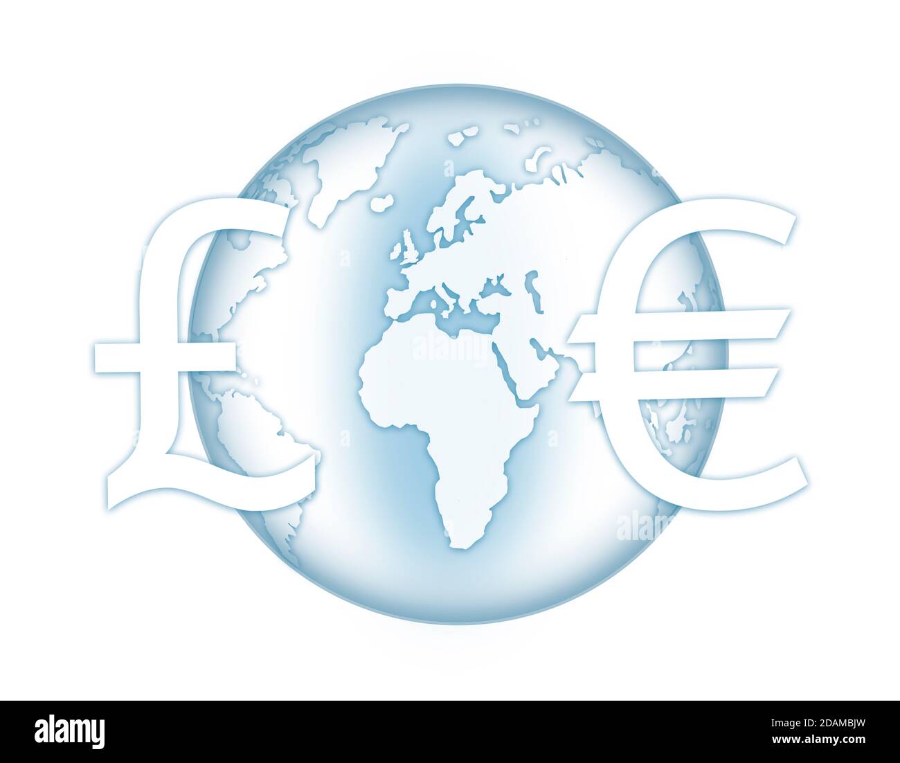 Earth with pound and euro currency symbols, illustration. Stock Photo