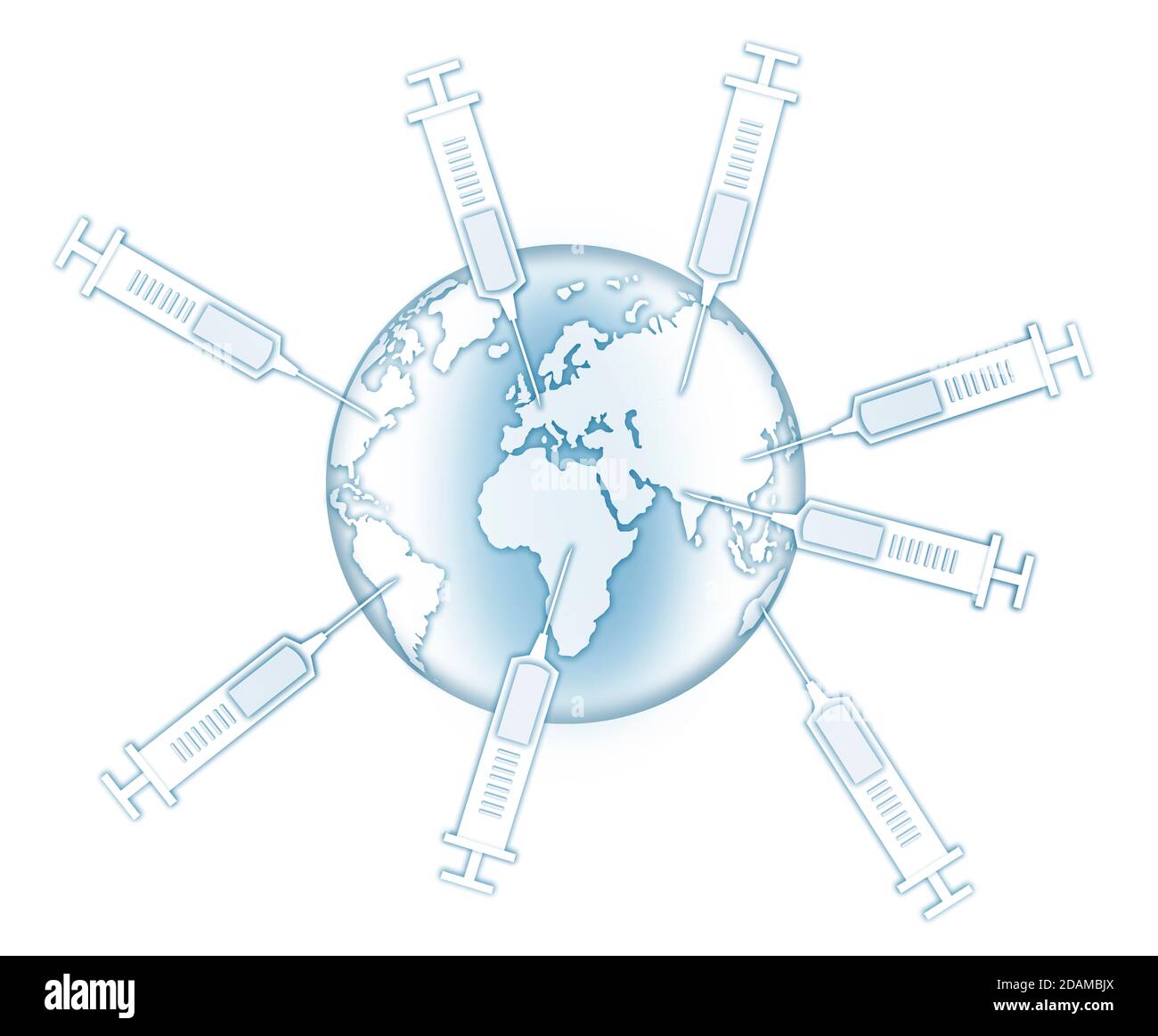 Earth being injected with syringes, illustration. Stock Photo