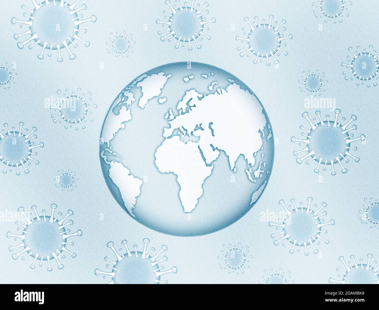Earth with covid-19 viruses, illustration. Stock Photo