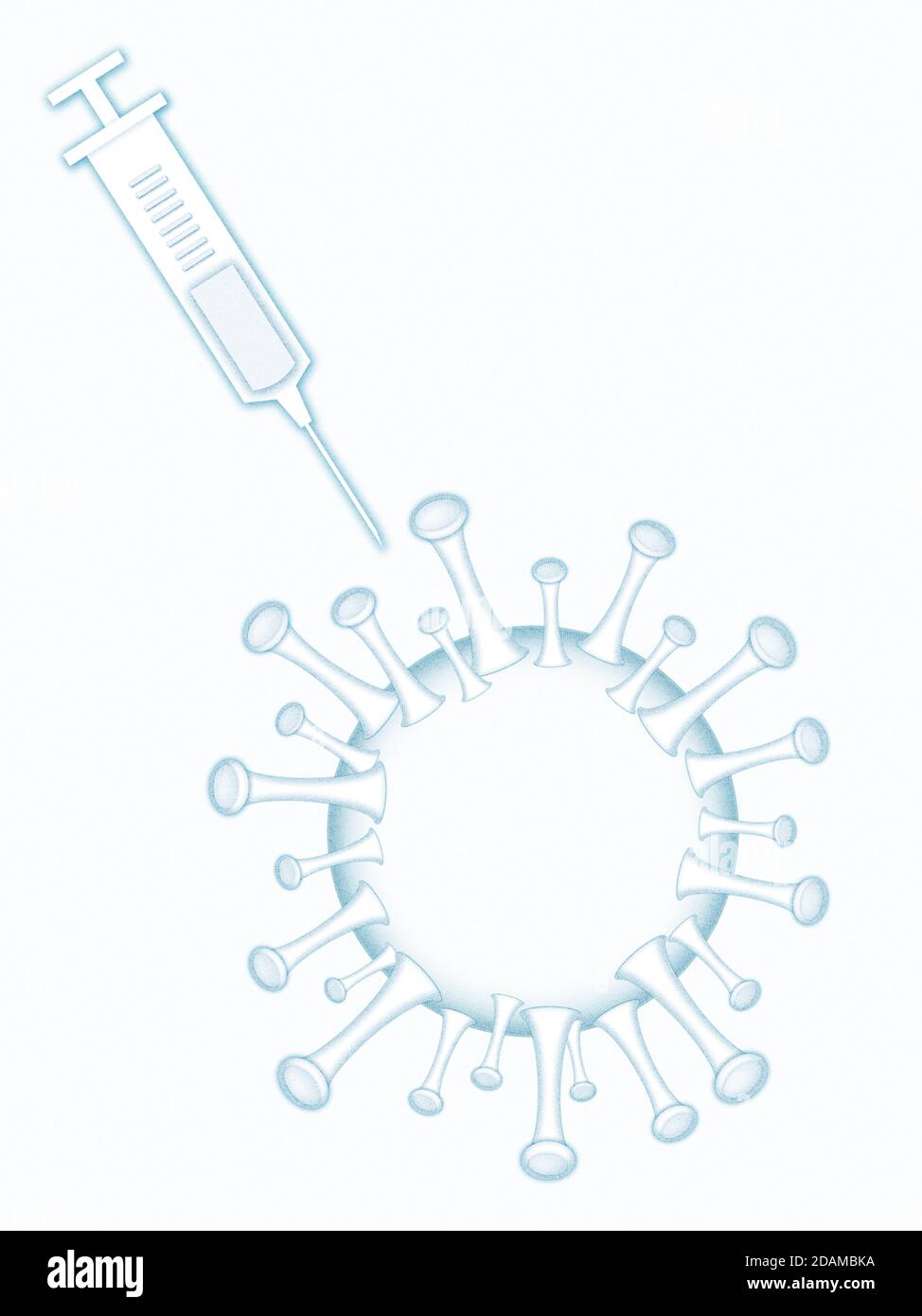Covid-19 virus with syringe, illustration. Stock Photo