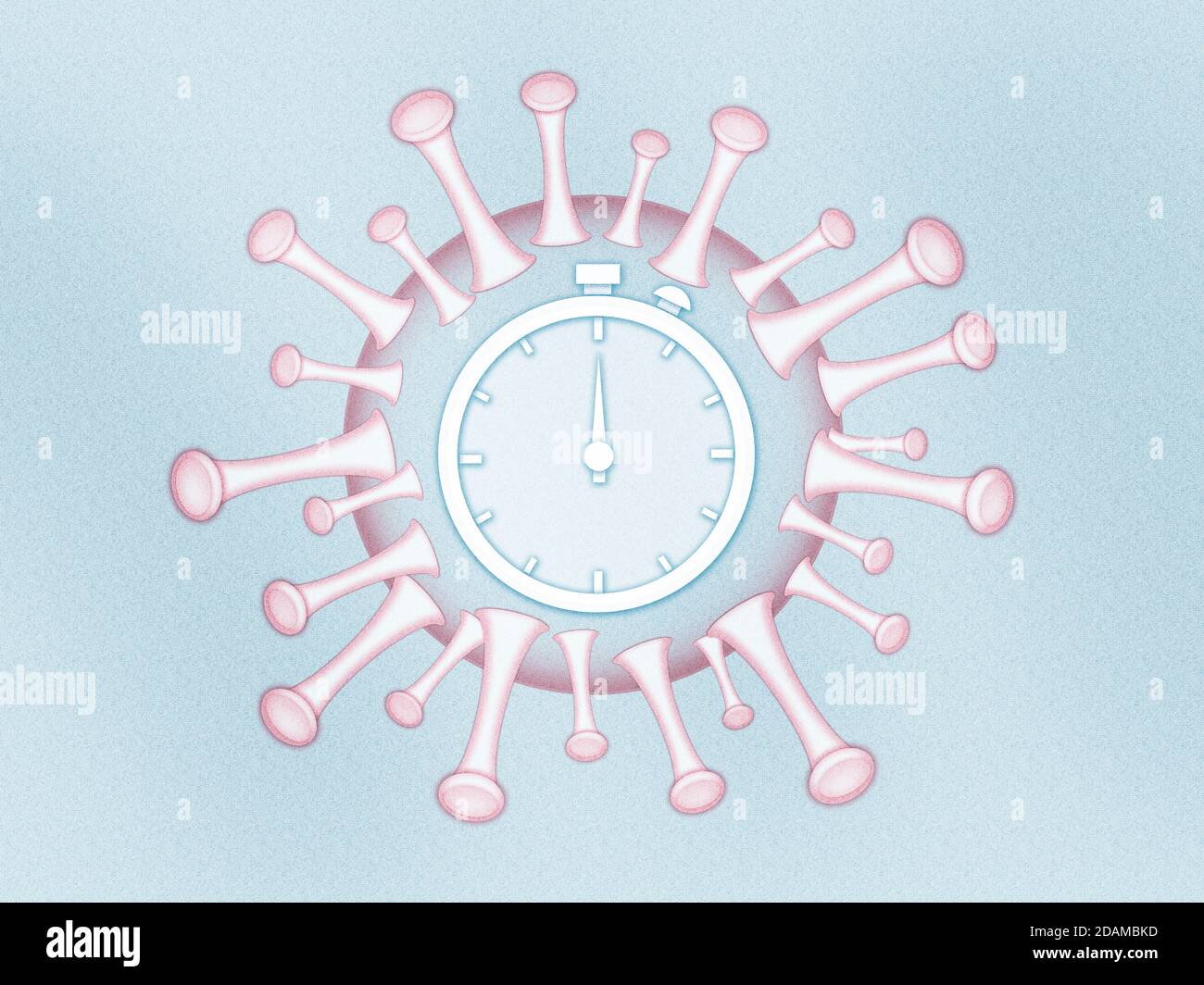 Covid-19 virus with stopwatch, illustration. Stock Photo