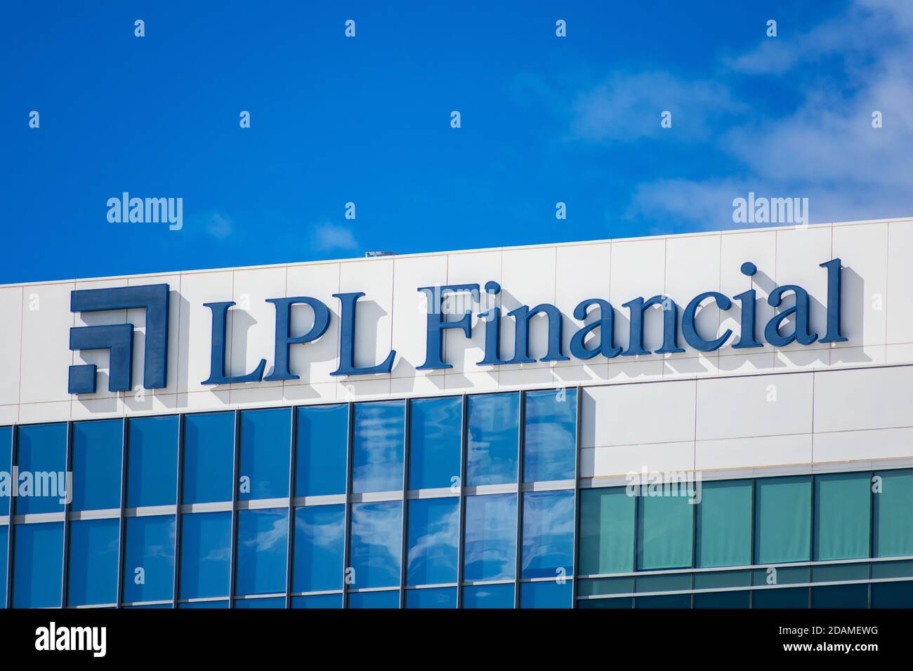 LPL Financial sign logo on the modern office building of LPL Financial