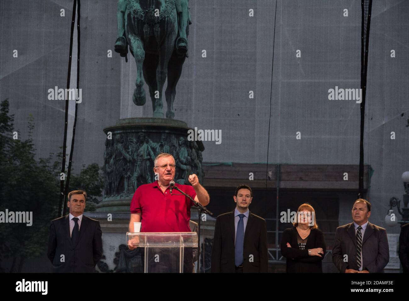 BELGRADE, SERBIA - JUNE 28, 2015: President of the Serbian Radical Party Vojislav Seselj gives a speech on Republic Square for Vidovdan Day.   Picture Stock Photo