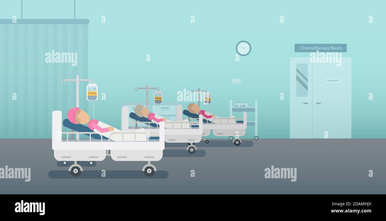 Chemo Roo Chemotherapy room with group of patients flat design vector ...