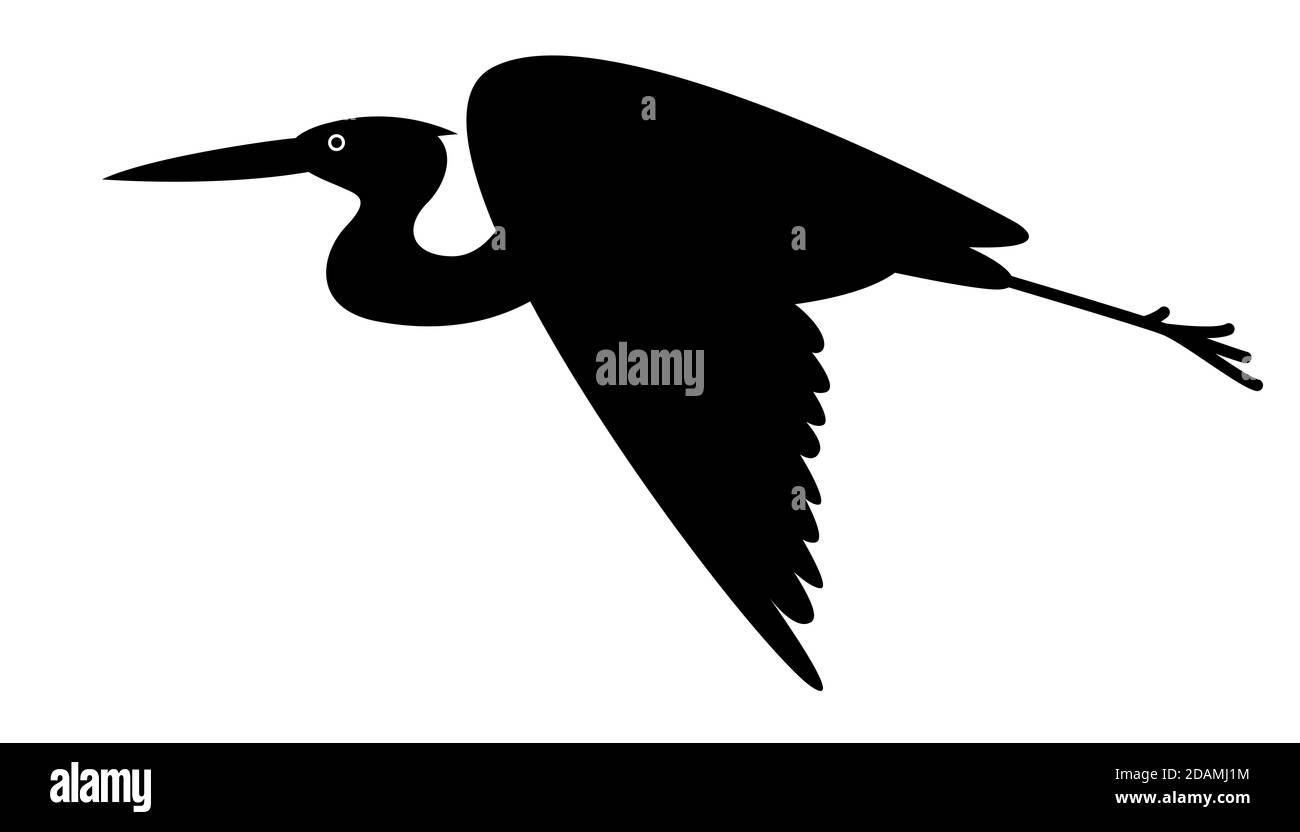 bird heron ,vector illustration,black silhouette,profile side Stock Photo