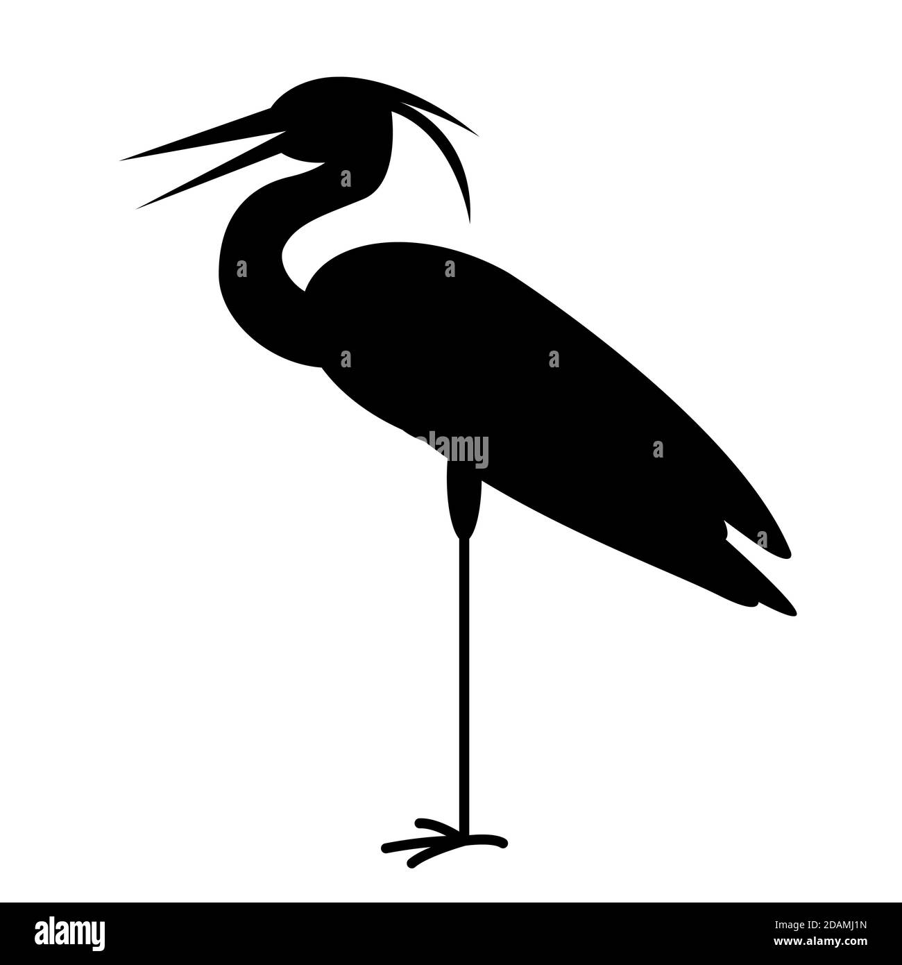 bird heron ,vector illustration,black silhouette,profile side Stock Photo