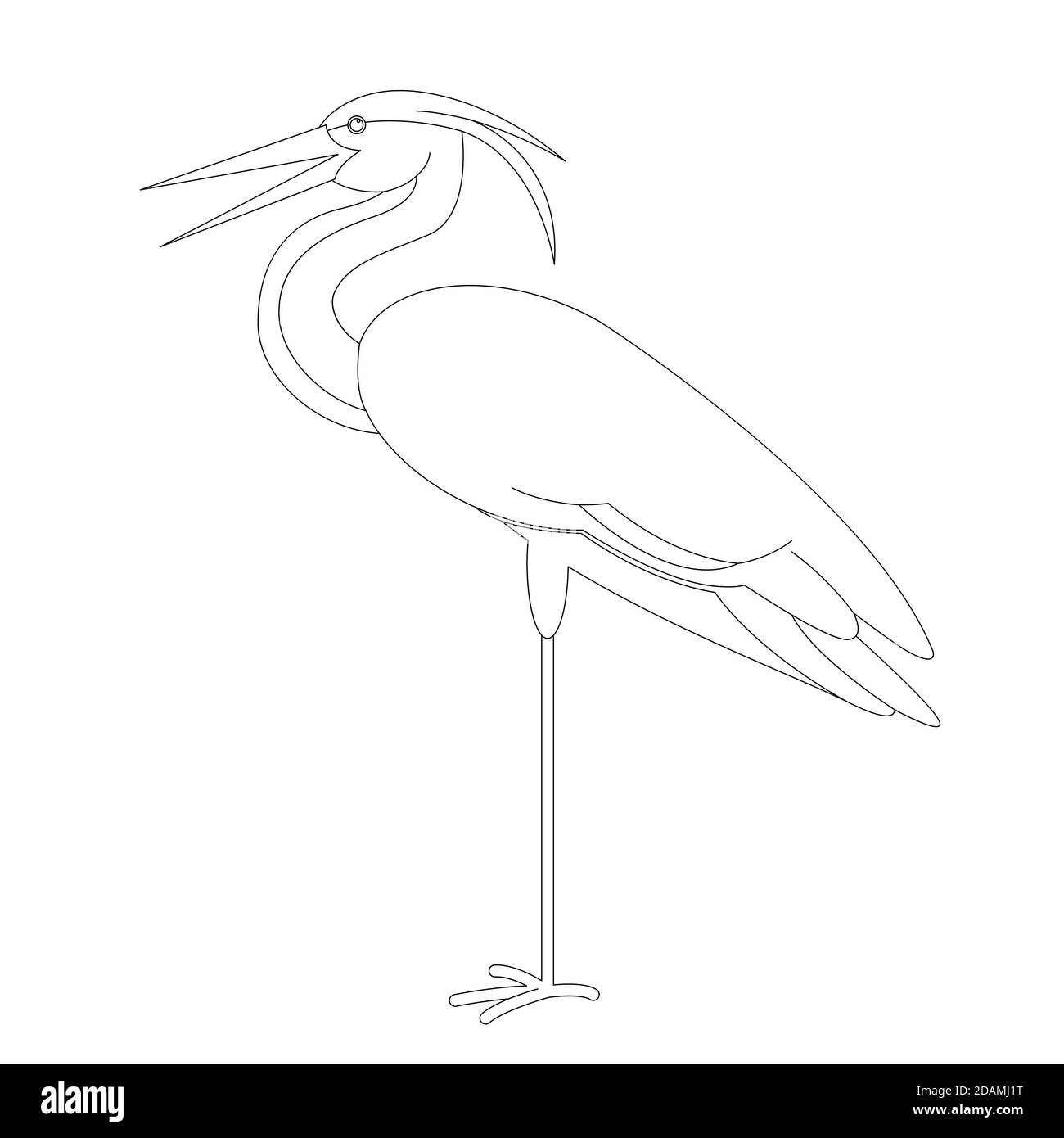 bird heron ,vector illustration, lining draw,profile side Stock Photo