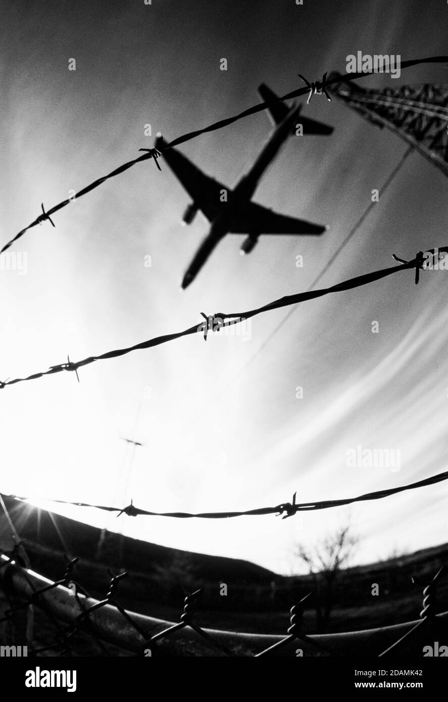 Barbed wire security at Atlanta International Airport. Stock Photo
