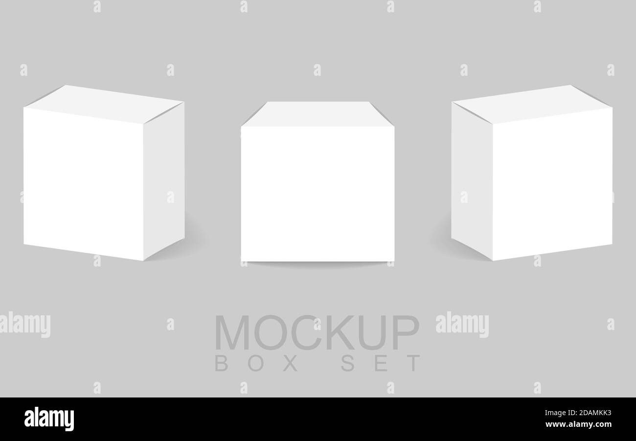 Blank cardboard package boxes mockup. Box set. Three templates, layout of boxes in different positions with a shadow for design or branding - vector Stock Vector