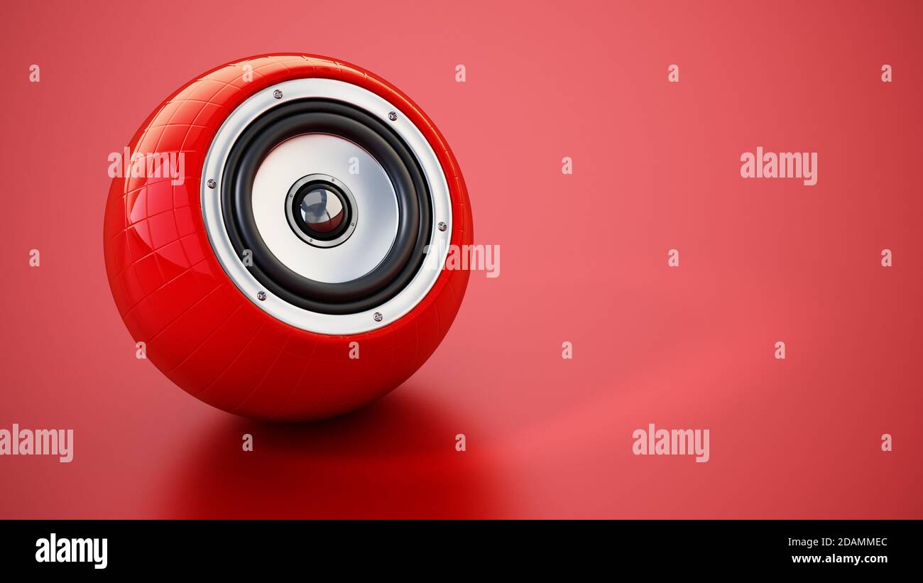 Generic smart speaker standing on red background. 3D illustration. Stock Photo