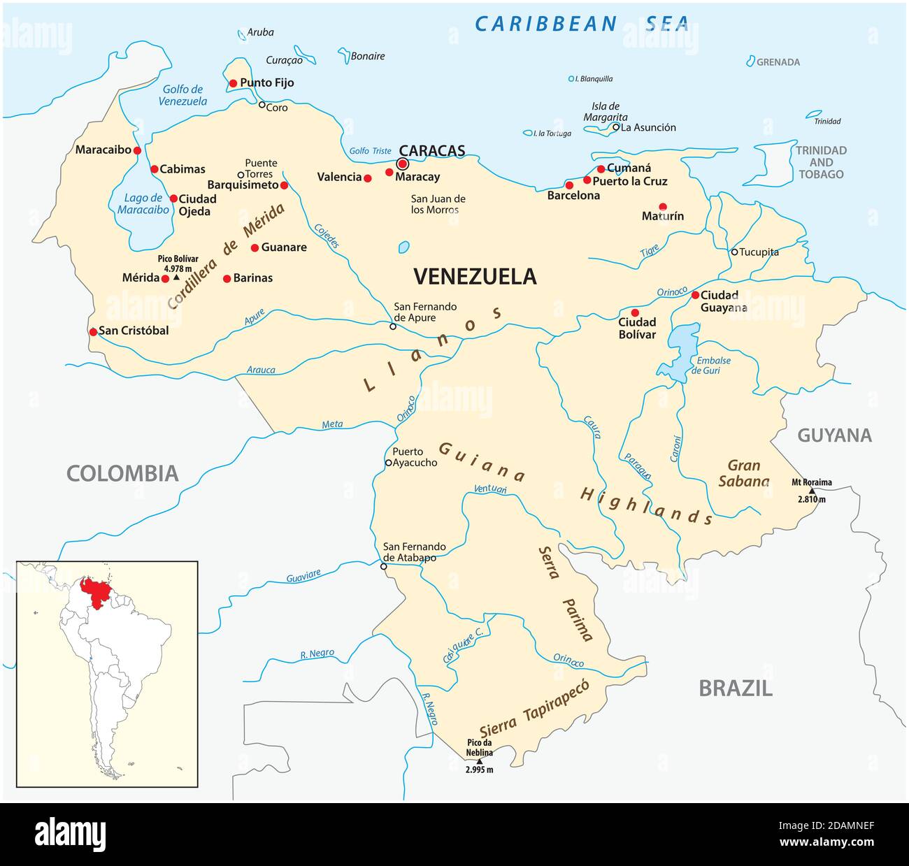 vector map of the Bolivarian Republic of Venezuela Stock Vector