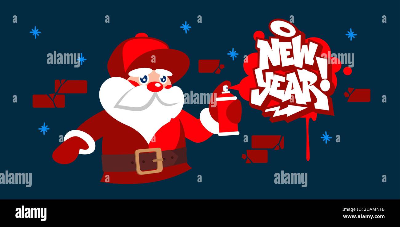 Cartoon Rapping Santa Flat Cartoon Hiphop Santa Claus Spraying Graffity Vector Illustration ...