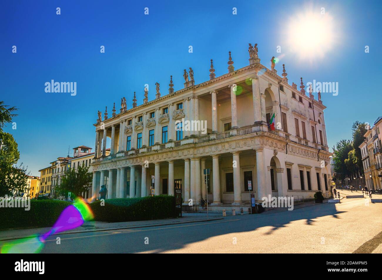 Vicenza, Italy, September 12, 2019: Civic Art Gallery museum of Palazzo Chiericati palace building with columns, Piazza Matteotti square, historical city centre, sun light background, Veneto region Stock Photo