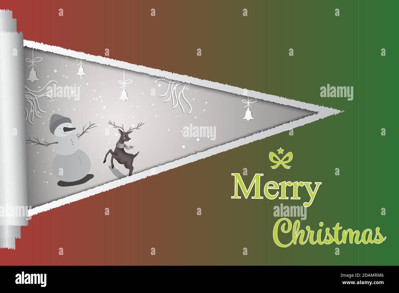 Christmas Greeting Card.Reindeer and snow man happy with Merry Christmas decoration.Paper art design.Vector illustration.Eps10 Stock Vector