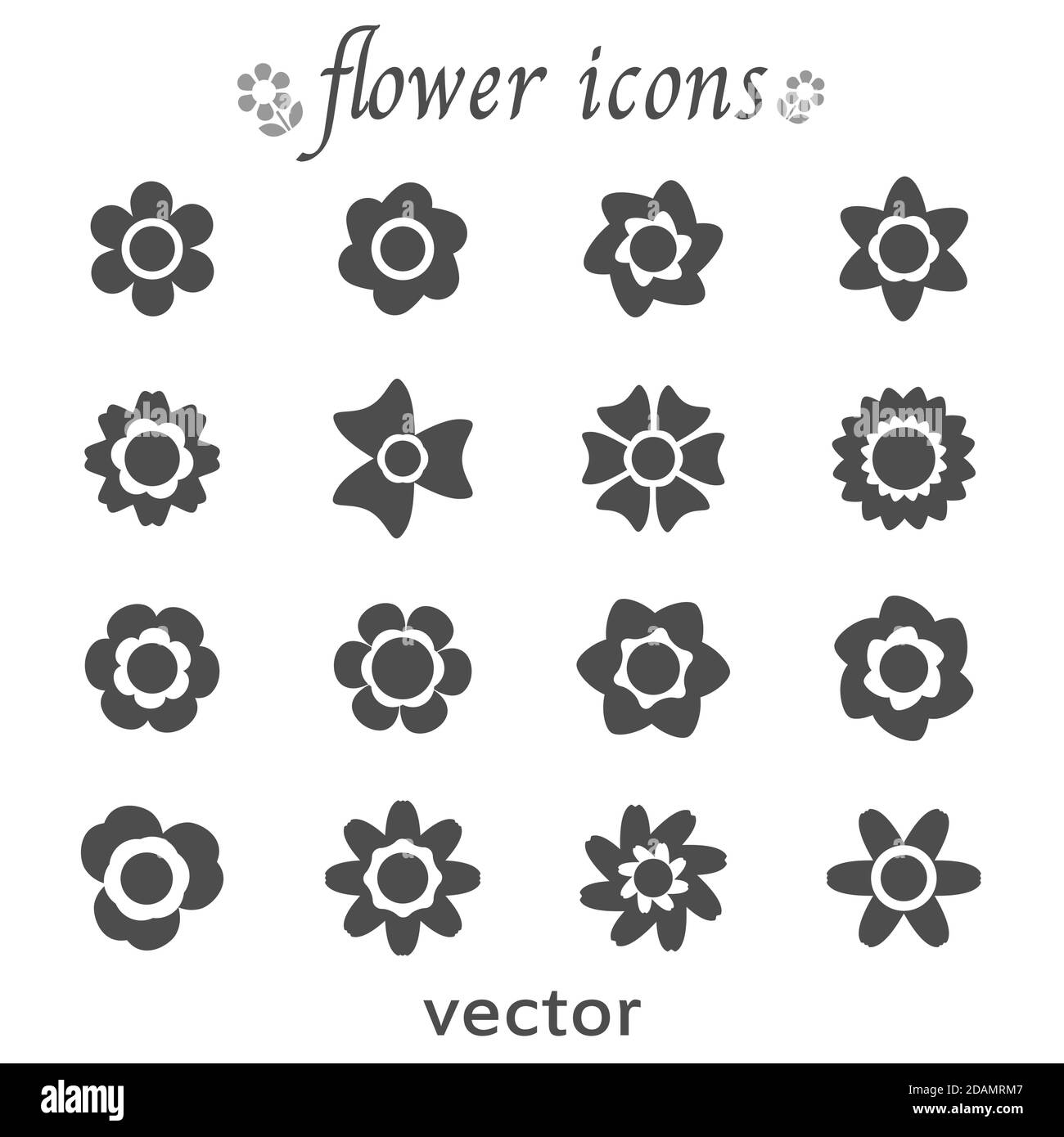 Collection of different stylistic flowers icons set.Vector illustration