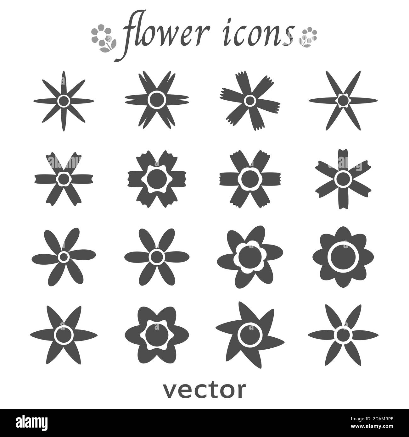 Collection of different stylistic flowers icons set.Vector illustration