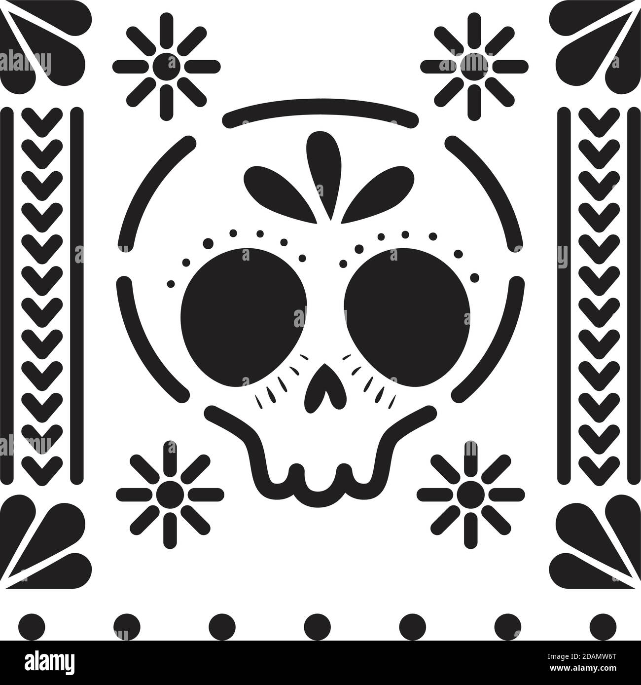 Free Printable Papel Picado Templates - Mexican Skull Icon With Small Suns On White Background 2DAMW6T 