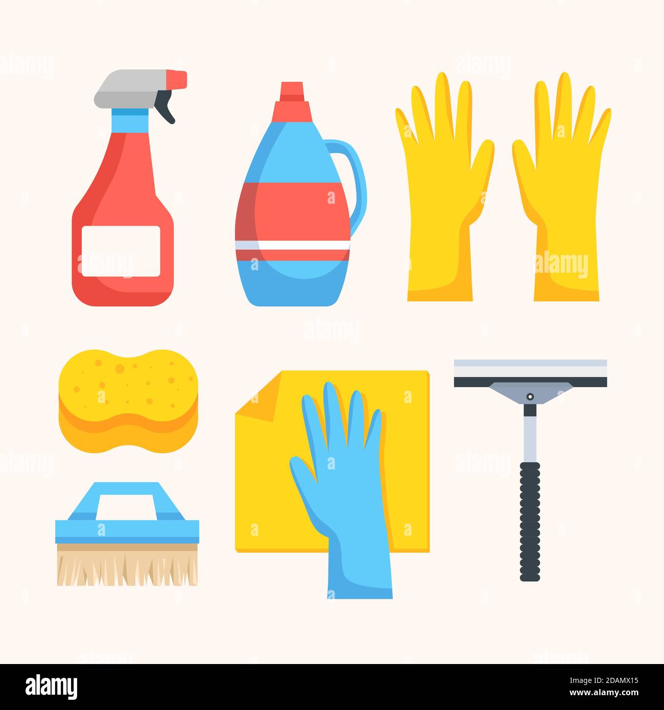 Collection of surface cleaning equipment Vector illustration Stock