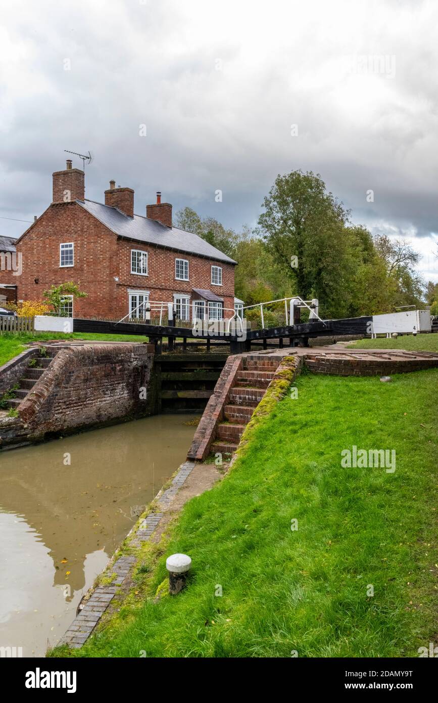 Canal side houses next to a lock on the grand union canal at braunston