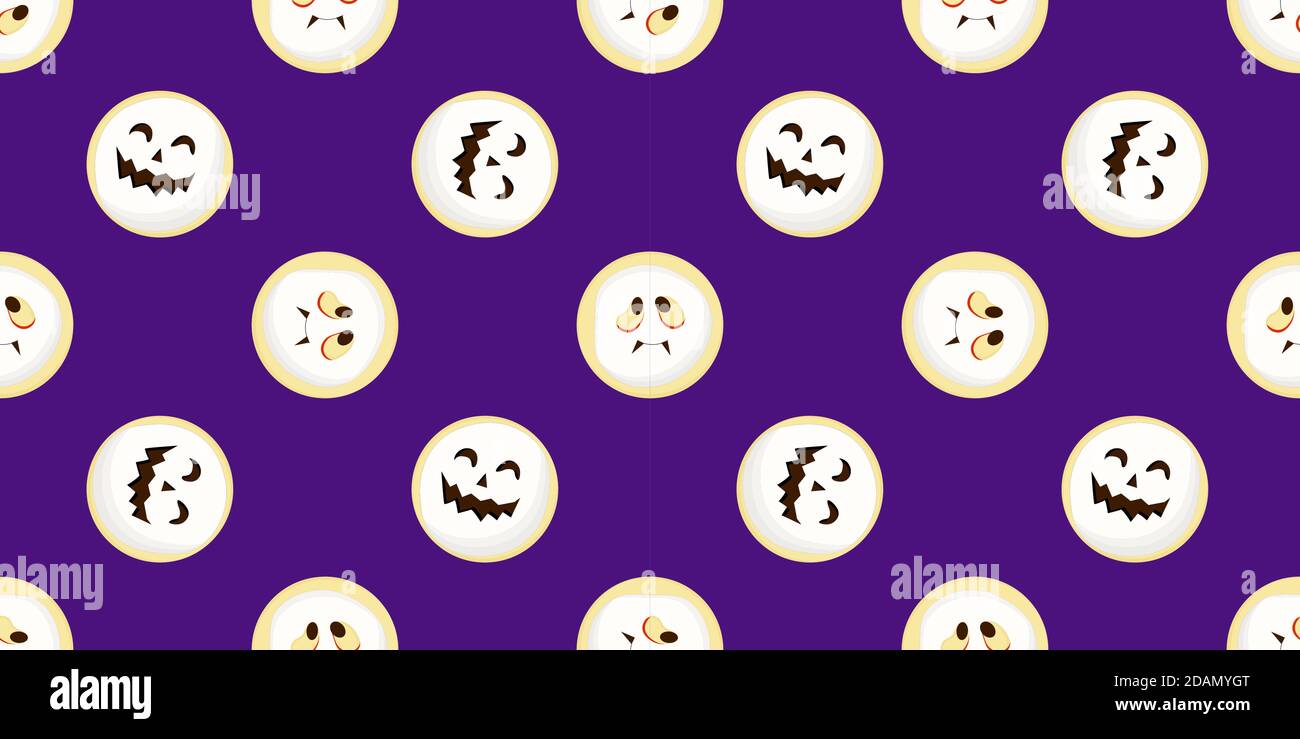 Halloween seamless pattern. scary and cute faces. Vector illustration. Stock Vector