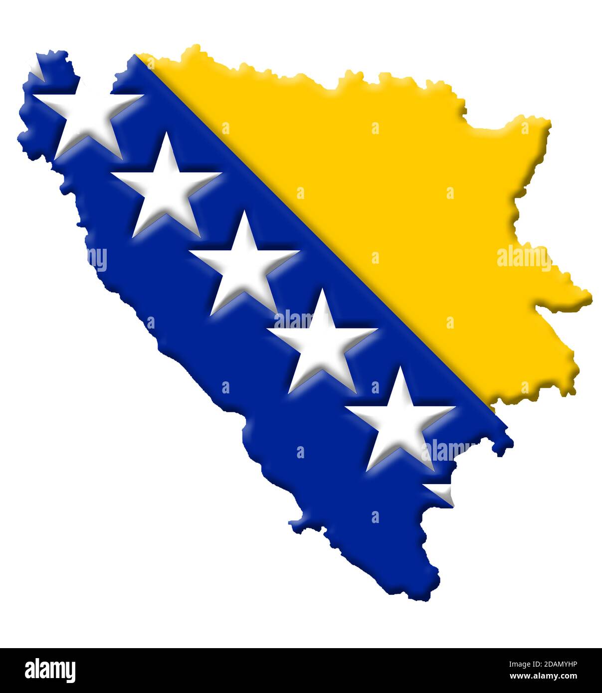 3D map of Bosnia and Herzegovina with colours of the Bosnian national flag Stock Photo