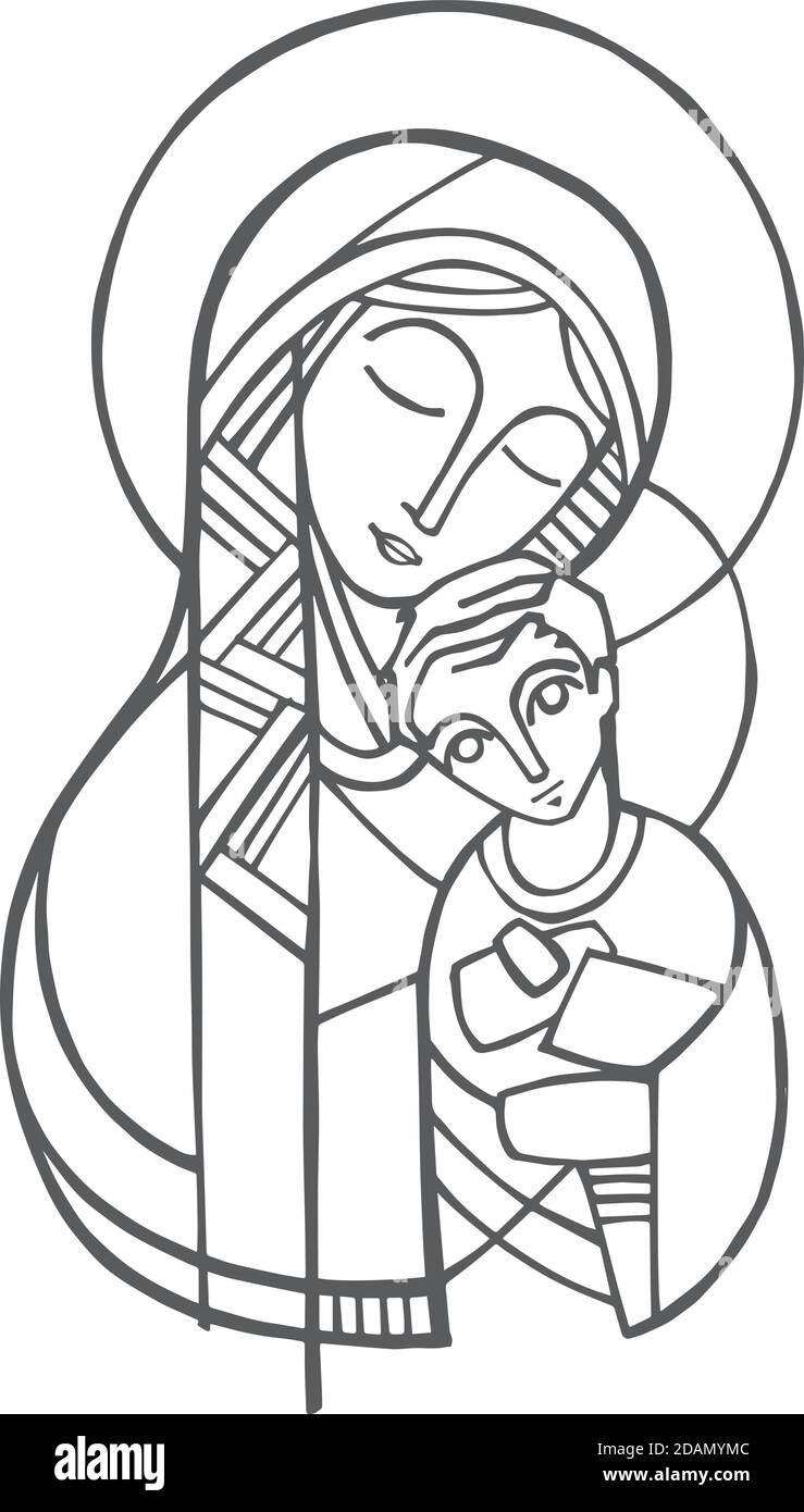 Digital illustration or drawing of the Virgin Mary and Jesus Christ as