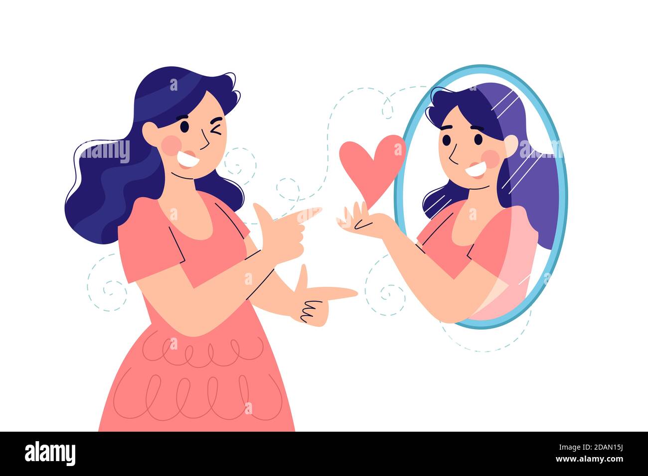 High selfesteem with woman and mirror illustration Vector Stock Vector