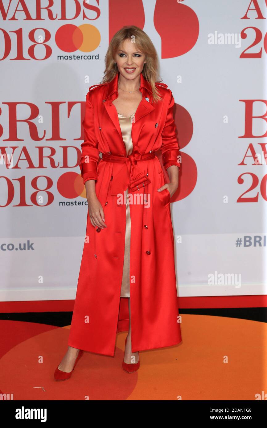 Kylie Minogue attends The BRIT Awards 2018 held at The O2 Arena on February 21, 2018 in London, England. Stock Photo