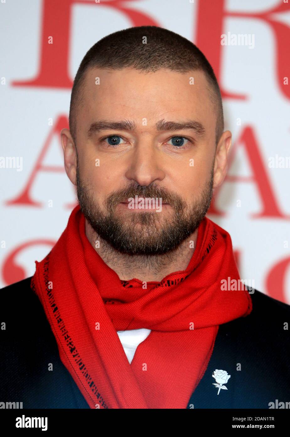 Justin Timberlake attends The BRIT Awards 2018 held at The O2 Arena on February 21, 2018 in London, England. Stock Photo