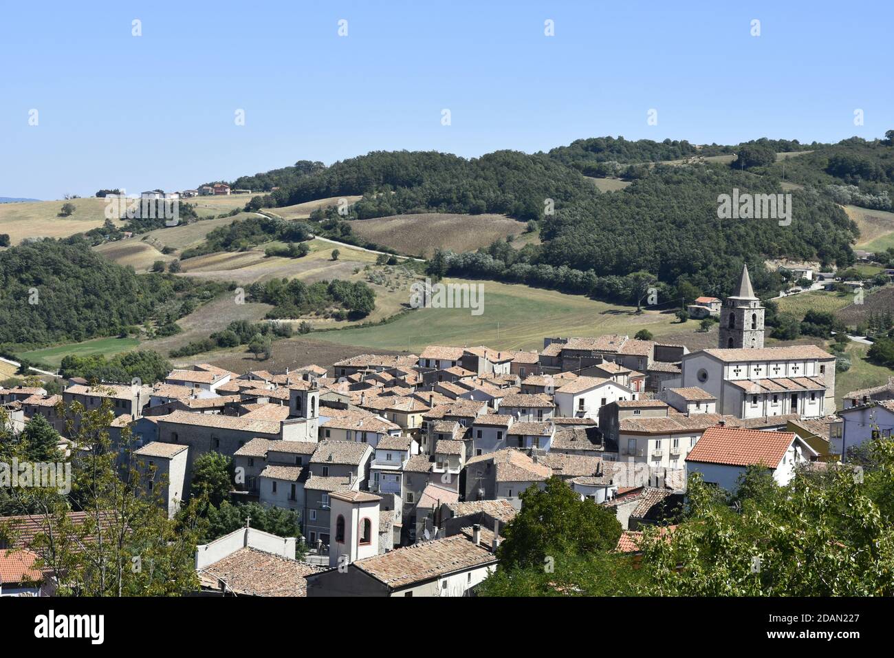 Panoramic view of Riccia, a village in the mountains of the Molise region, Italy. Stock Photo