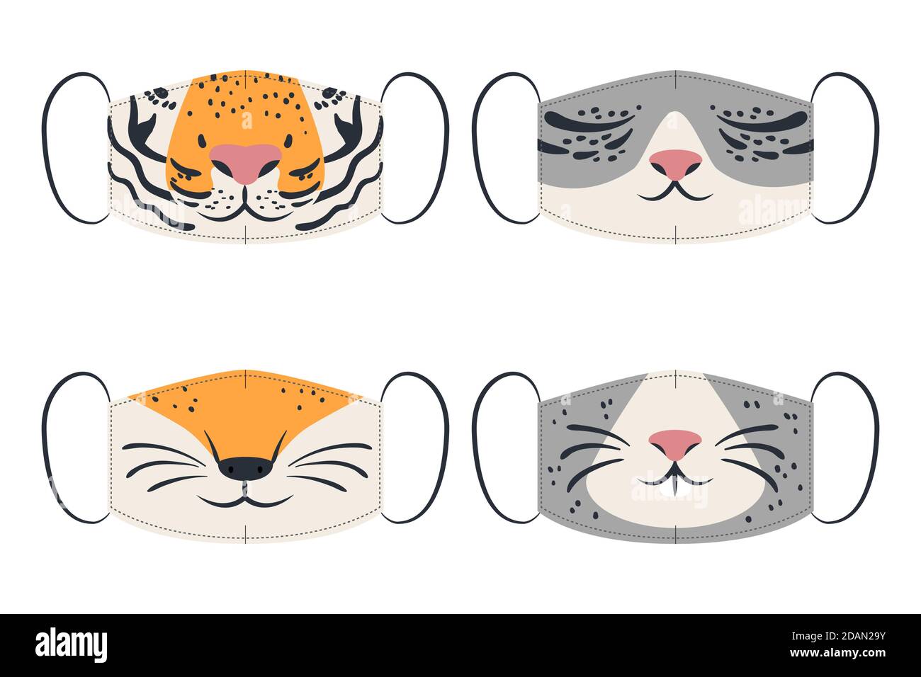 Animal face mask collection Vector illustration Stock Vector Image