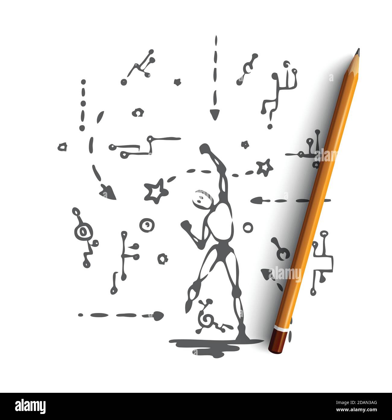 Innovation, technology, robot, scheme, android concept. Hand drawn isolated vector. Stock Vector
