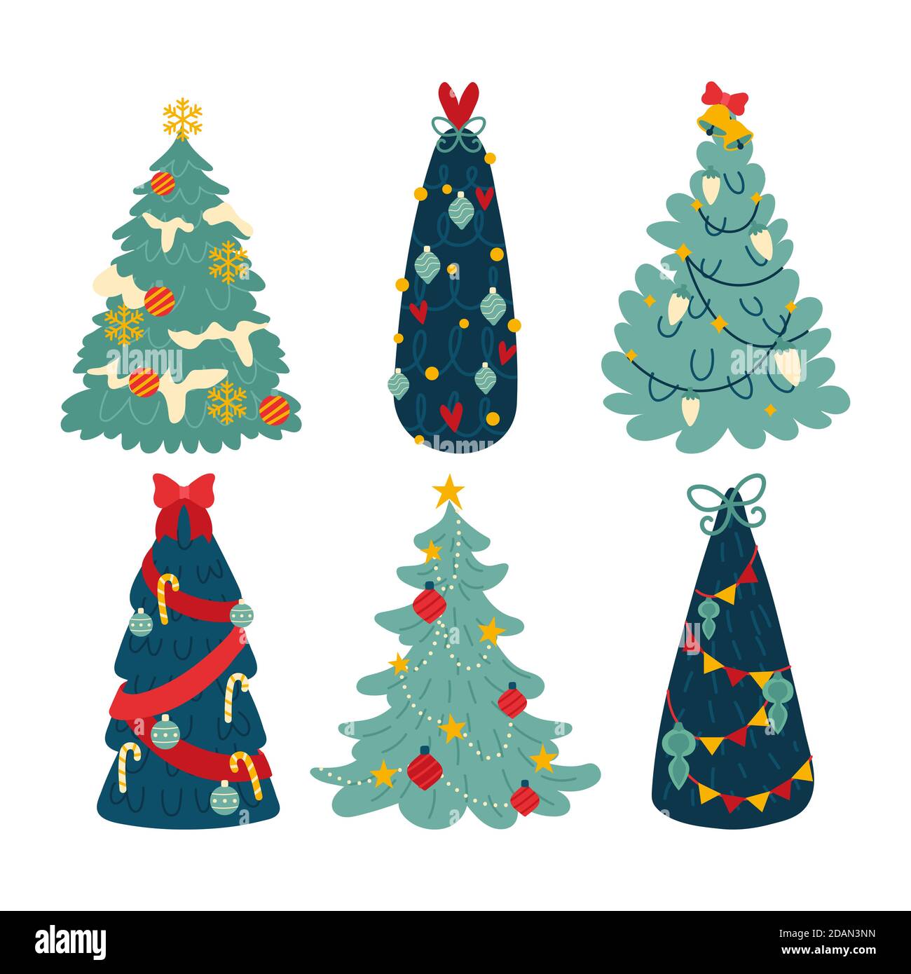 Flat design christmas tree collection Vector illustration Stock Vector