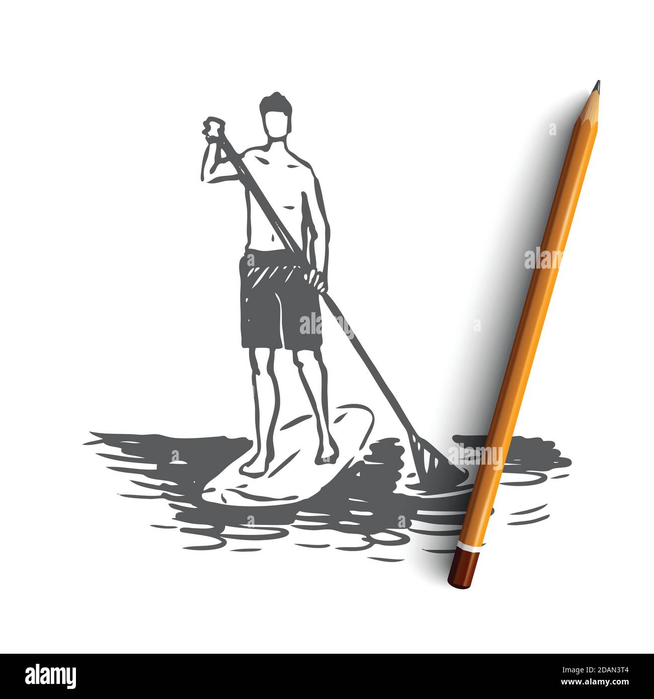 Sport, water, paddle, stand, sup concept. Hand drawn isolated vector ...
