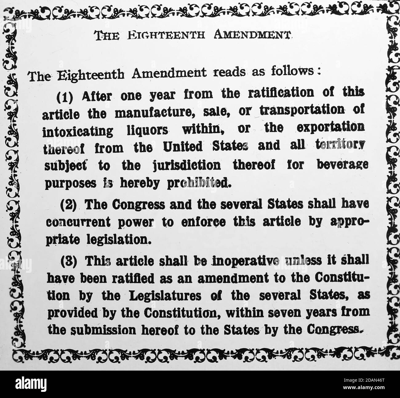 Prohibition message, the Eighteenth Amendment, probably 1920s Stock Photo